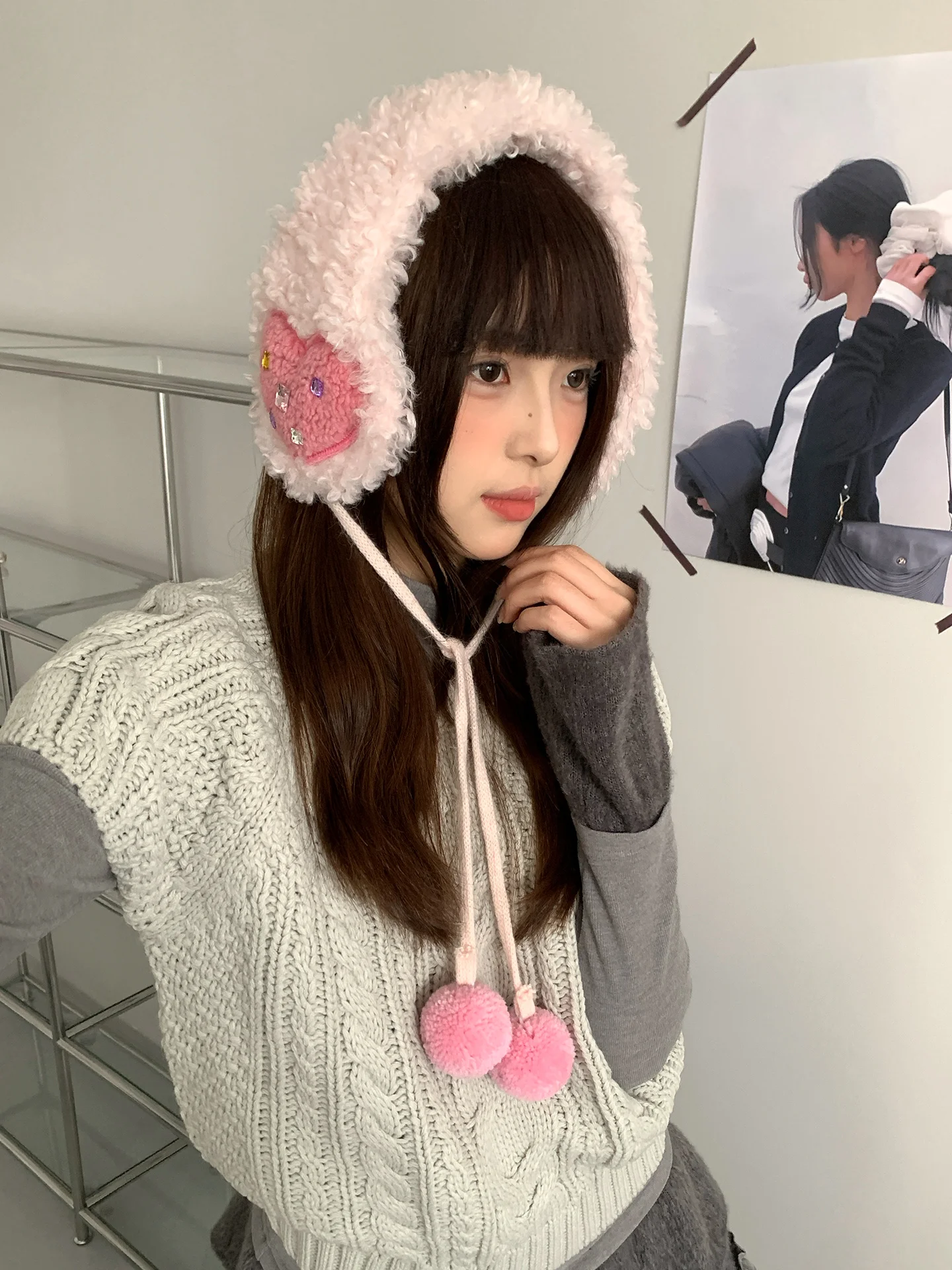 Winter Sweet Love Thickened Strap Earmuffs For Women Fluffy Ear Protection Warm Earmuffs To Prevent Cold