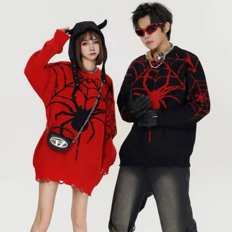 

Spider man Sweater Soft Loose Round-Neck Sweater Retro Shabby Street Style Spring And Autumn Gift Warm Sweater Collectible Gift