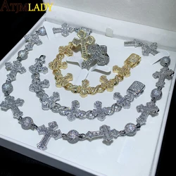 New Iced Out Ball Infinity Cross Necklace for Men Women Bling Cubic Zirconia Cuban Chain Cross Ring Bracelet Hip Hop Jewelry Set