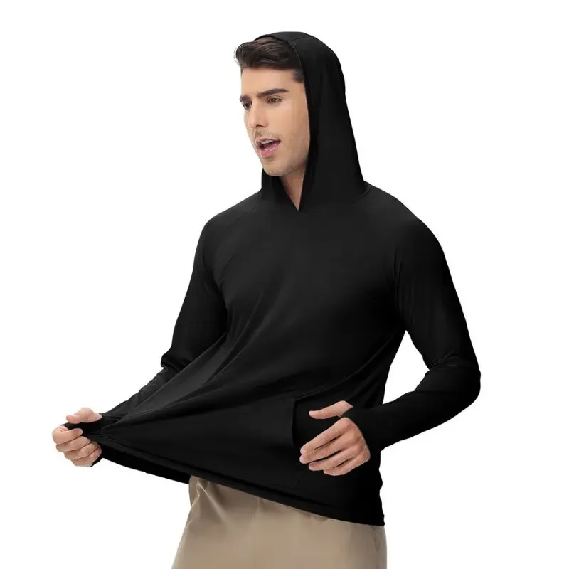 الرجال الرياضة هودي البلوز سريعة الجافة طويلة الأكمام ملابس رياضية الخريف لينة عادية فضفاض رجل الملابس تنفس القطن سترة رياضية علوية