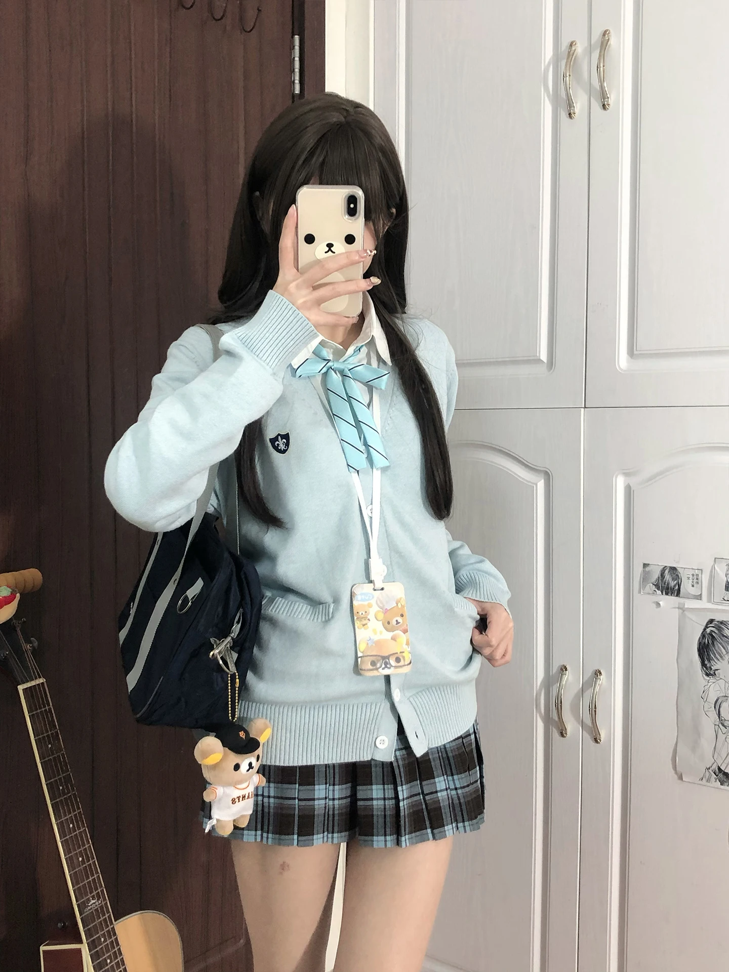 

JK Salted Caramel Knitted Cardigan Women's College Sle Sweater Mid-Thi Long Sve V-Ne Button Closure Pure Cotton