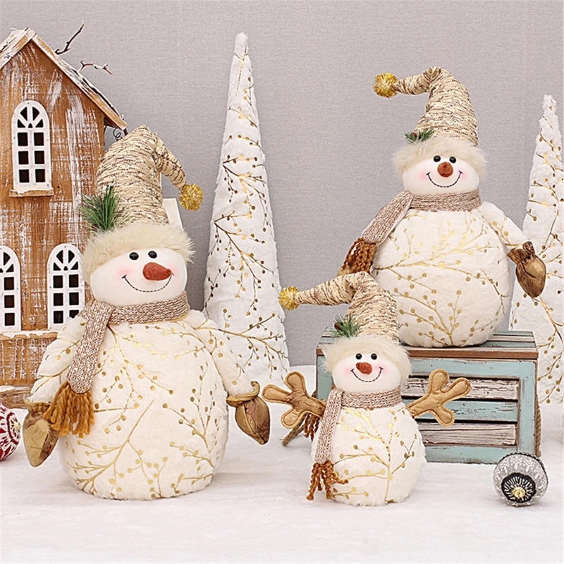 

Holiday Season Stylish Snowman Figurines with Gifts Portable Sitting Ornament Accessory for Home Party Decoration