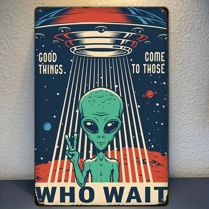 Vintage Alien Art Metal Sign - 