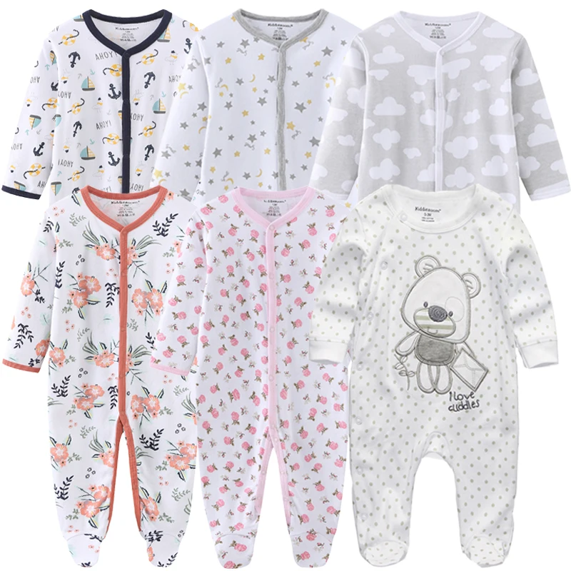 Macacão de manga comprida para meninas e meninos recém-nascidos, 100% roupas de algodão, roupas infantis, pijamas, macacões baratos, 1 PC, 2 PCs, 3