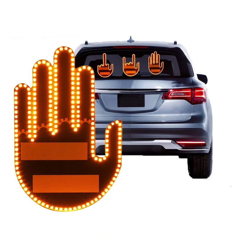 Car with Remote Control Funny Gesture Lights Car Rear Window Five Finger Shaped Luminous Panel Car Decoration Accessories