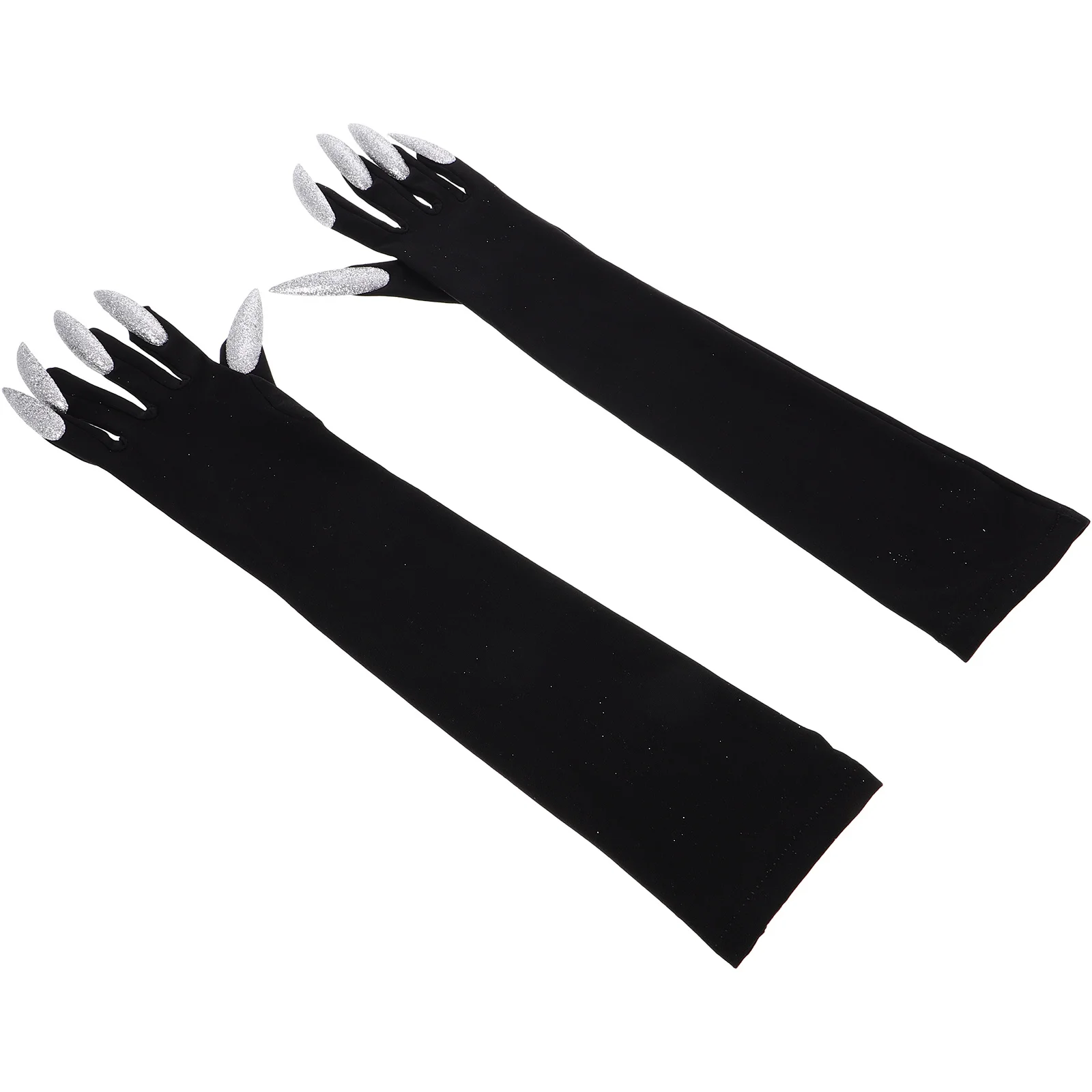 

1Pair Long Fingernail Costume Gloves Black High Quality Stretchy Fabric Ideal for Halloween Horror Party Decor
