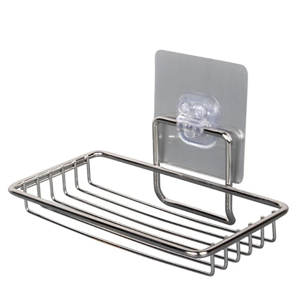 

Stainless Steel Soap Dish Drain Rack No Drilling Storage Holder For Bathroom Kitchen Hollow Design Water Drainage Plate Box