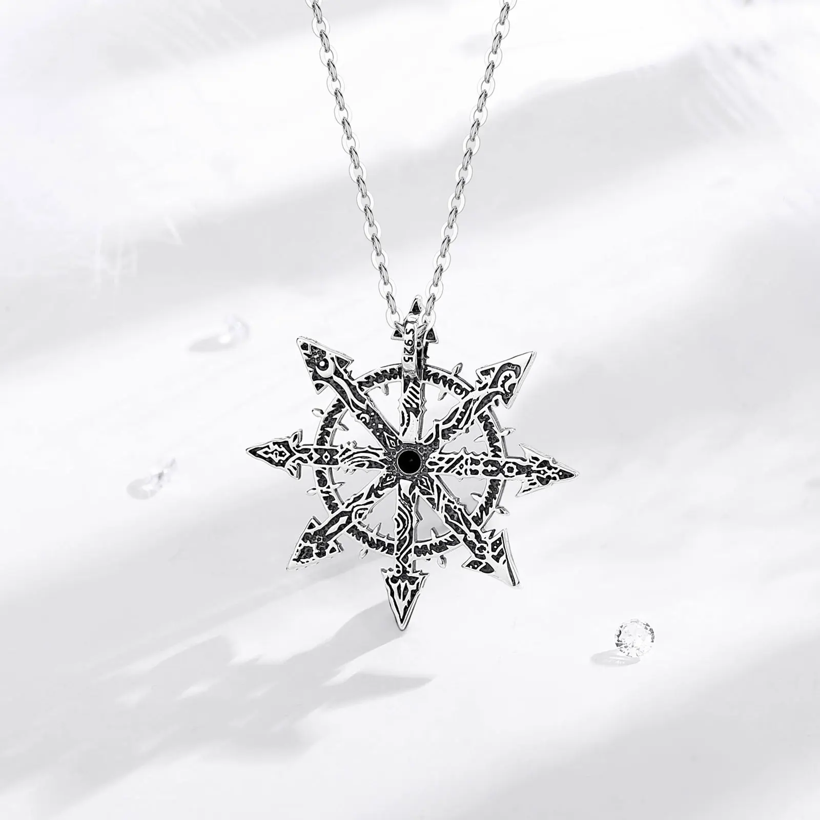 Eudora 925 Sterling Silver Chaos Star Pendant Chaos Star Magic Pendant Kabbalah Chaos Wheel amulet Necklace Punk Jewelry for Man