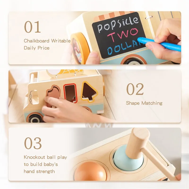 Carros de madeira para bebês, blocos de sorvete, brinquedo, reconhecimento de cores, jogo de simulação, exercício removível, habilidades práticas, educação, brinquedo montessori