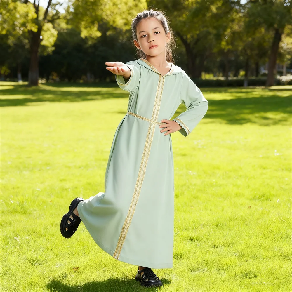 

Ид с капюшоном Абая детское платье макси для девочек Дубай Кафтан Исламская одежда арабский халат вечерние кафтан Рамадан марокканское платье Джеллаба