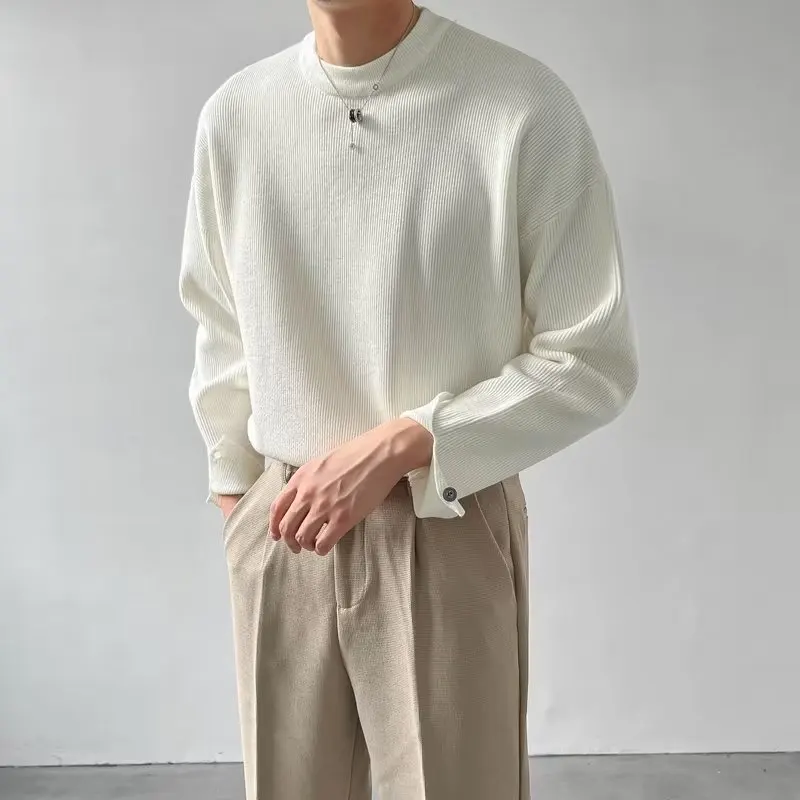 

Loose Men's Knitted Sweater Long Sve round Ne Base irt Casual Comfortable Polyester Fiber Winter Warm Color