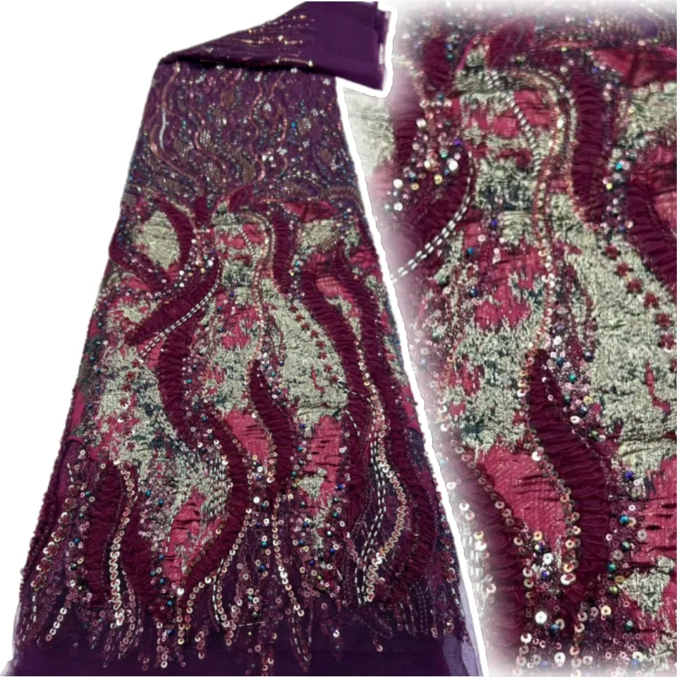 Wholesale Fashion Lace Fabric 2026 High Qulity Beads Sequin Embroidery Fabric Fall and Winter for Women Evening Party Dress 3759