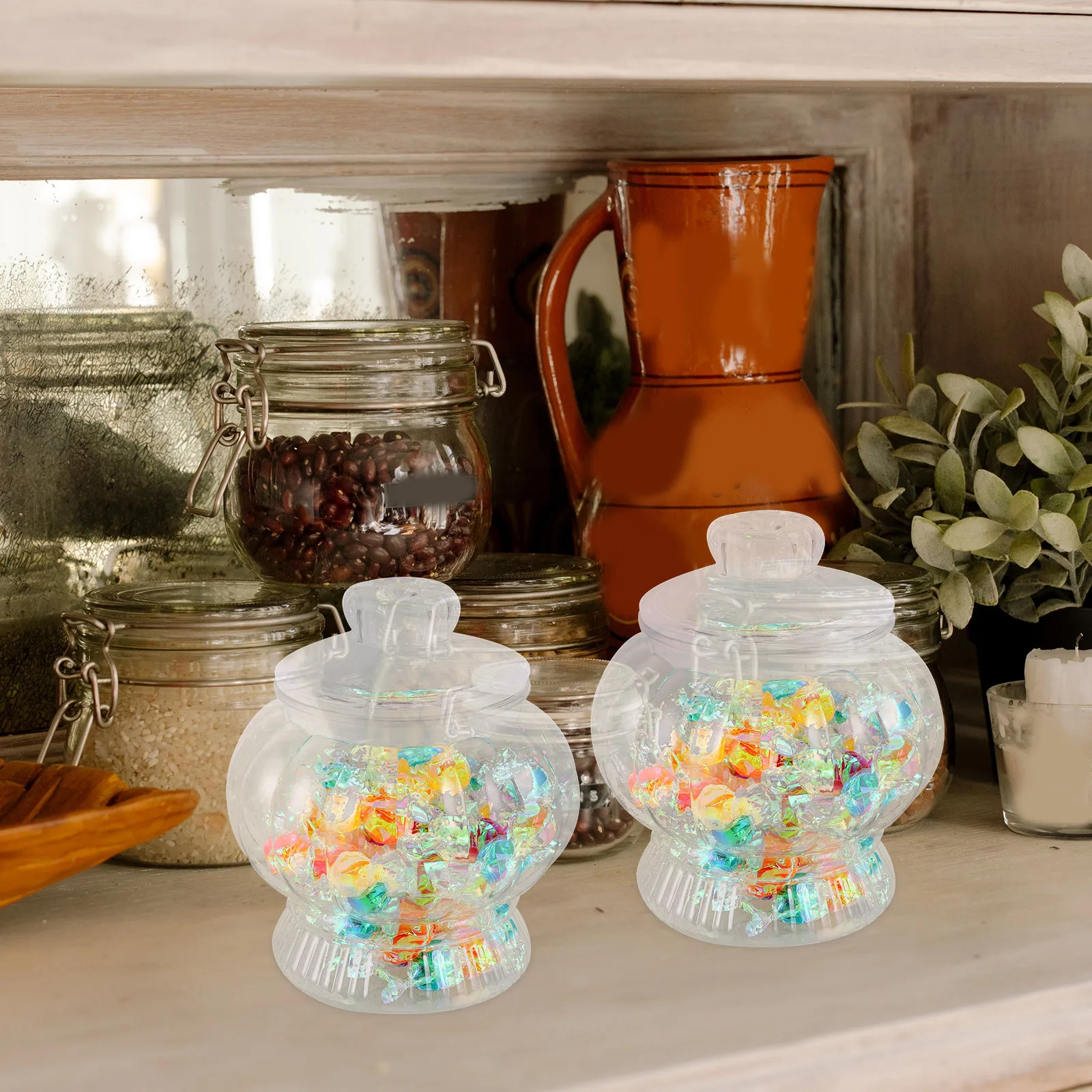 

2pcs Clear Plastic Jars 550Ml With Airtight Lid Candy Storage Container For Snacks Cookies Dry Food Kitchen Pantry Organizer Jar