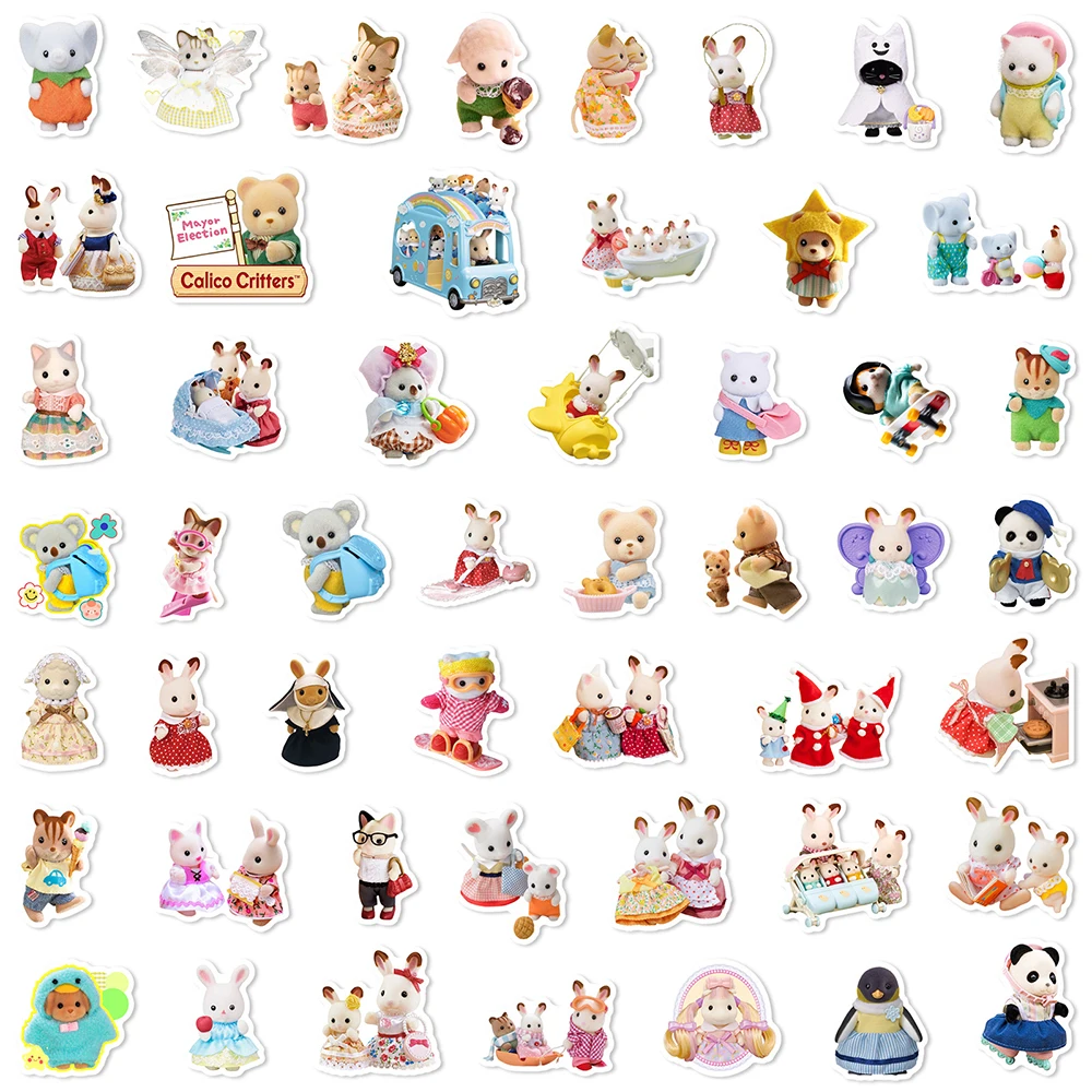 10/30/50/100 sztuk Cute Cartoon Sylvanian Families naklejki wodoodporne Anime naklejki Notebook Laptop telefon naklejka ścienna zabawki dla dzieci