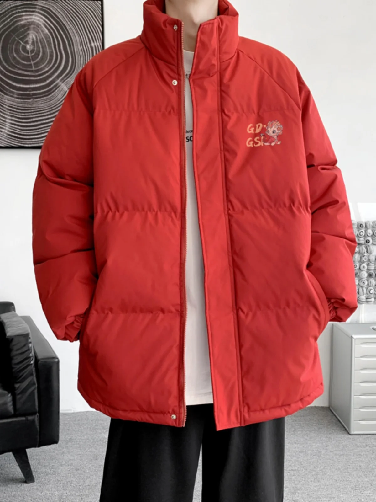 

Мужское зимнее утепленное пальто Kingsdom из хлопка, свободного кроя, с воротником-стойкой, на новогодний сезон, с полиэстеровой подкладкой