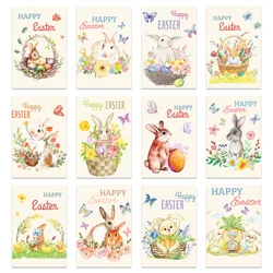 12/24pcs Happy Easter Postcard Cute Bunny Flower Chick Easter Egg Printed Postcard Easter Decoration Easter Greeting Card