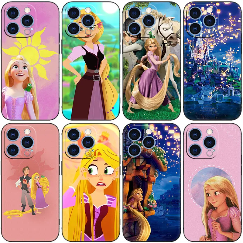 Disney Tangled Rapunzel Phone Case For Apple iPhone 14 13 12 Mini 11 Pro XR X XS MAX 6S 7 8 Plus 5S SE 2020 2022 Black Cover