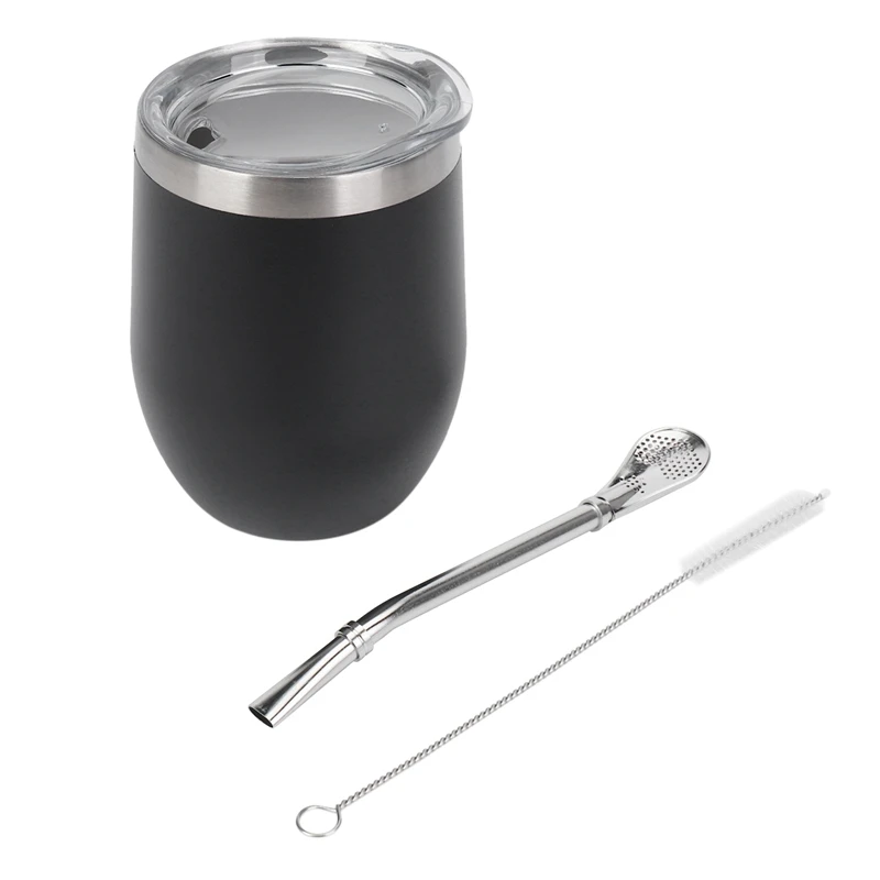 3X Double-Wall Stainless Yerba Gourd Mate Tea Set Water Mate Tea Cup With Lid Spoon Straw Bombilla Head Filter Brush