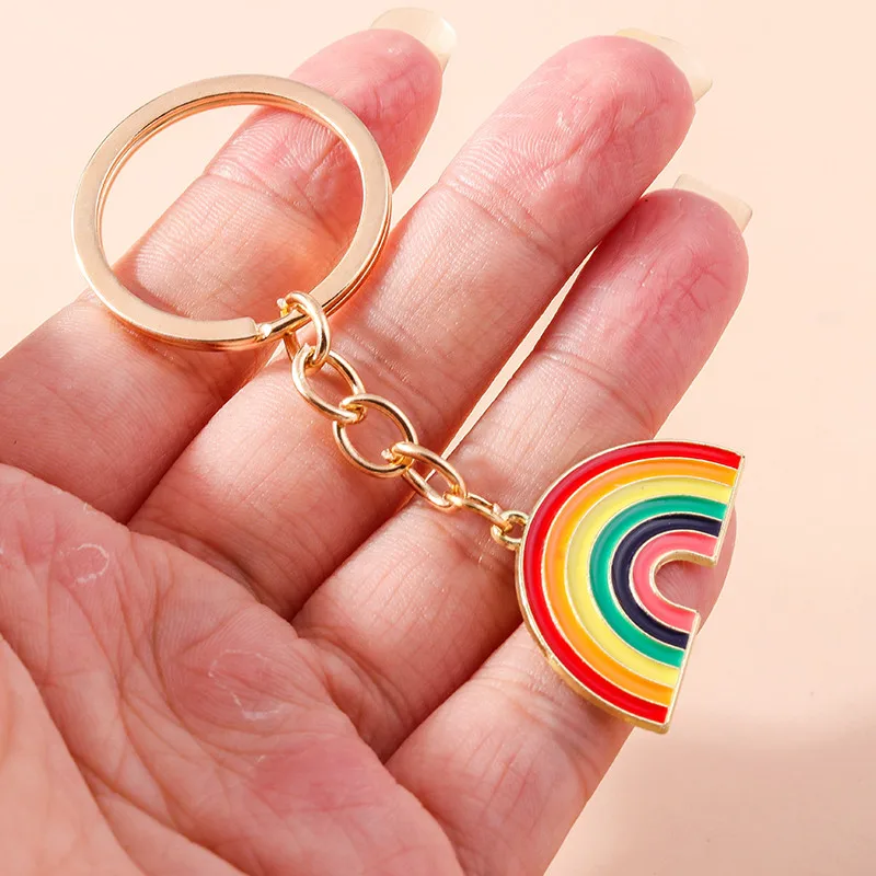 جديد في الملونة قوس قزح المفاتيح للنساء الرجال LGBT دعم قوس قزح القلب العلم حلقة رئيسية حقيبة قلادة العصرية مجوهرات الحفلات هدايا