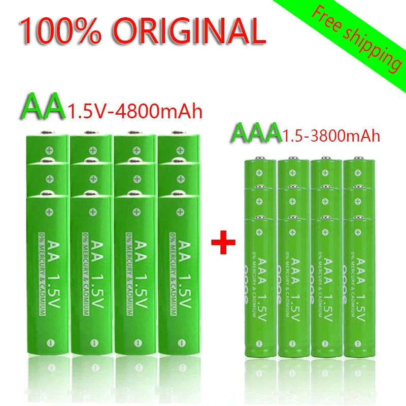 

100% Original 1.5V AA4800mAh+AAA3800mAh Rechargeable Alkaline Battery NI-MH 1.5 V Battery for Clocks Mice Computers Toys So On