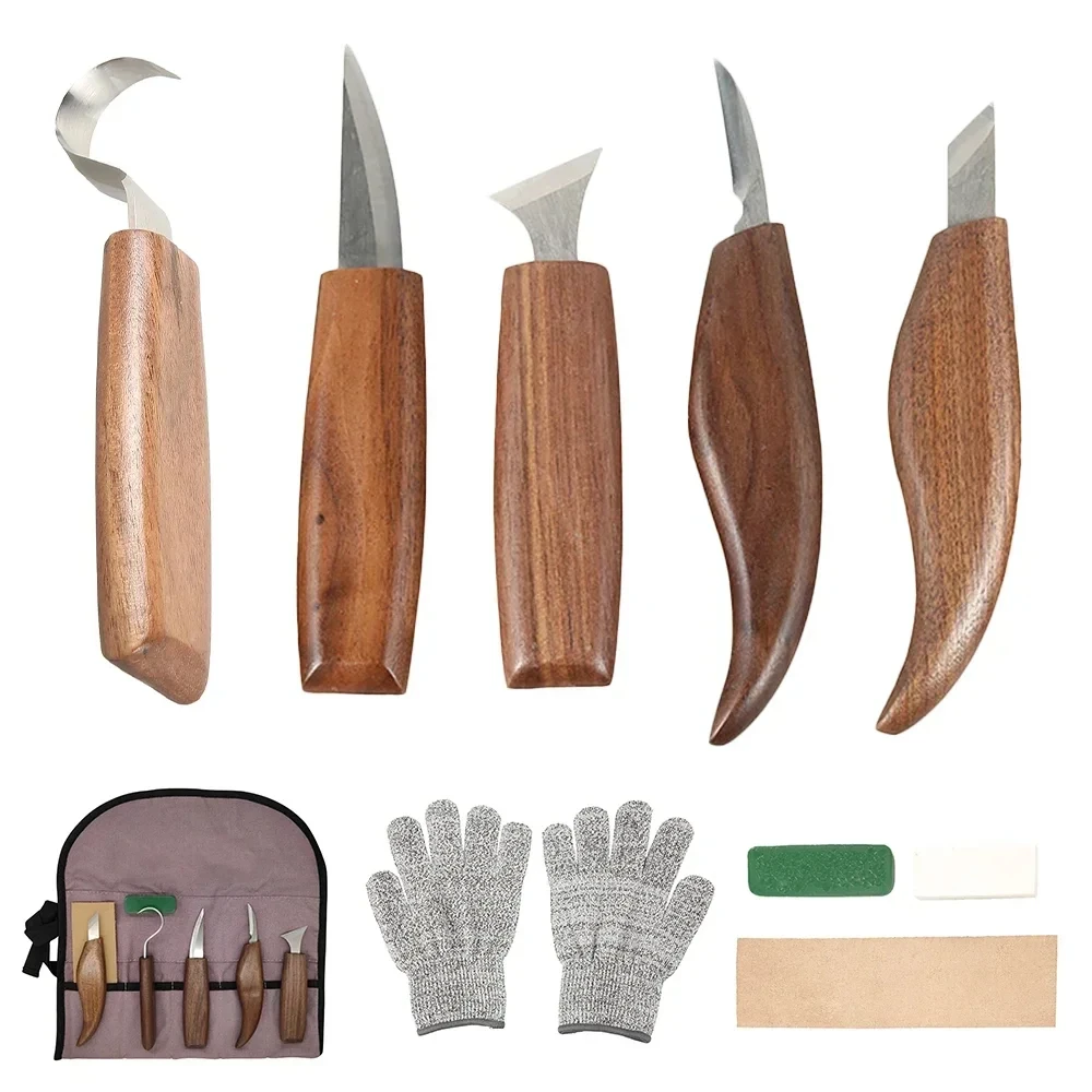 8pcs Wood Carving Kit Wood Carving Tools Hand Carving Knife Set with Needle File Wood Spoon Carving Kit for Beginners Whittling image 2