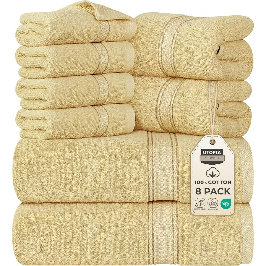 

8Piece Premium Towel Set with 2 Bath Towels 2 Hand Towels and 4 Wash Cloths 600 GSM 100 Ring Spun Cotton Highly Absorbent Towel