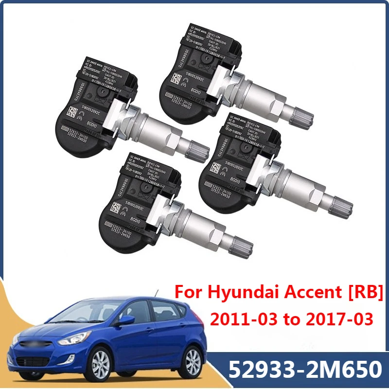 

52933-2M650 529333N100 Для Hyundai Accent 2011-2017 гг. [RB] 2014-2020 Genesis [DH] TPMS 4 шт. Датчик давления в шинах 433 МГц 52933B1100