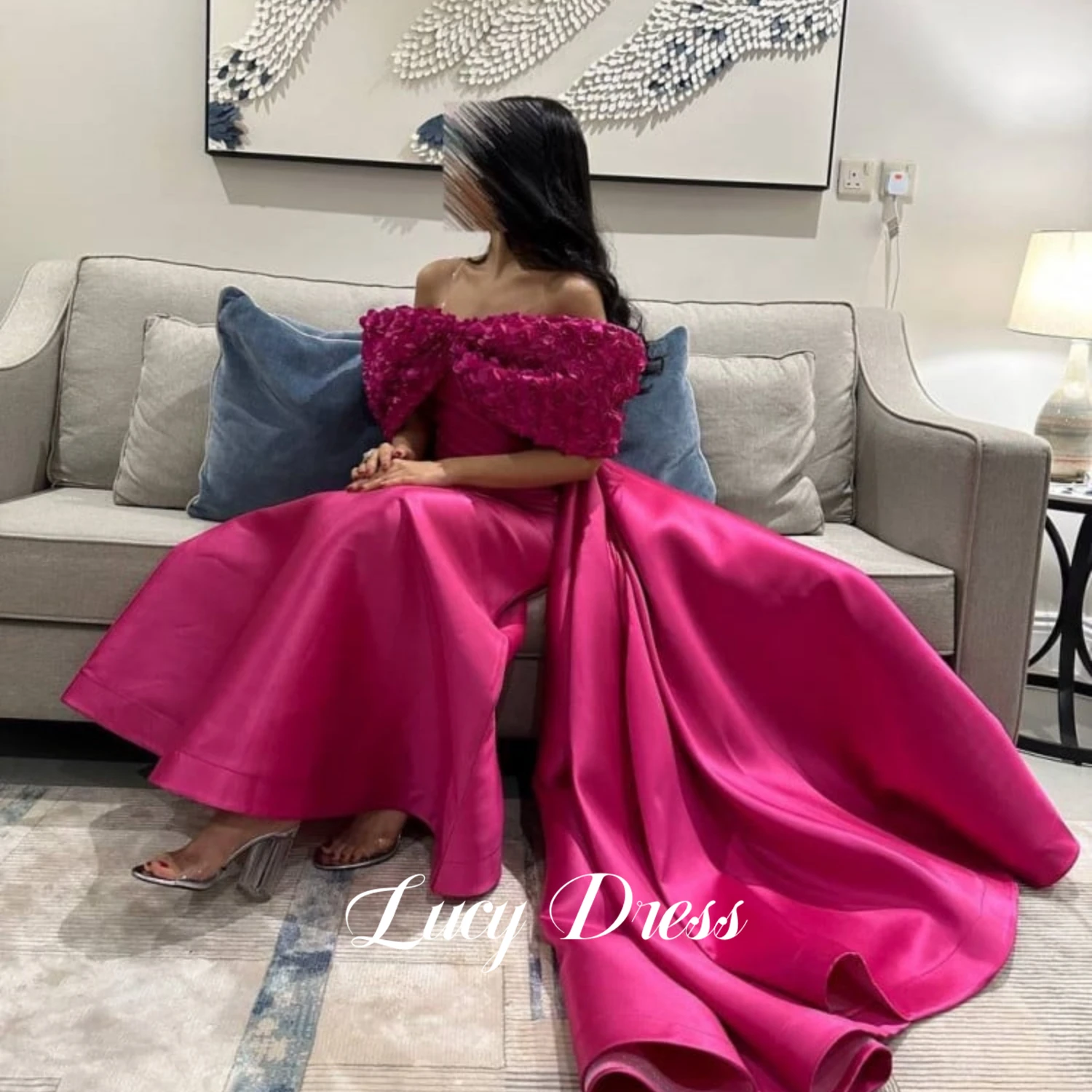 

Lucy Rose Red Luxurious Women's Evening Dresses Woman Elegant Party Dresses for Women 2023 Satin Eid Al-fitr 3D Flower Luxury