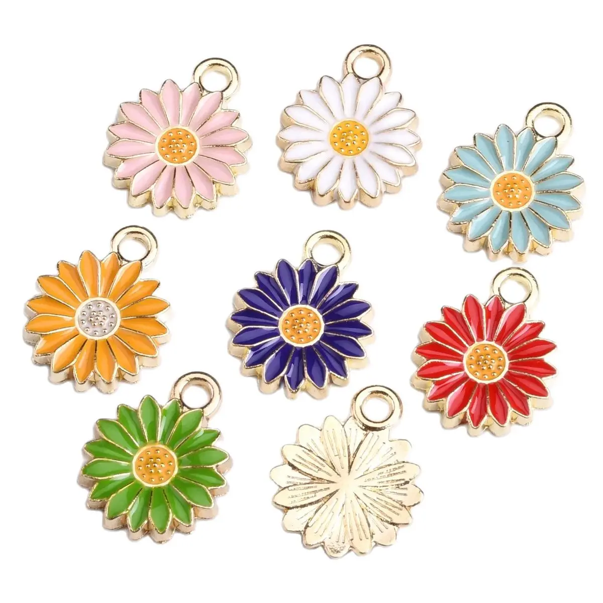 10pcs 17x13.5mm Enamel Flower Shape Metal Loose Beads Pendants For Jewelry Making DIY Findings