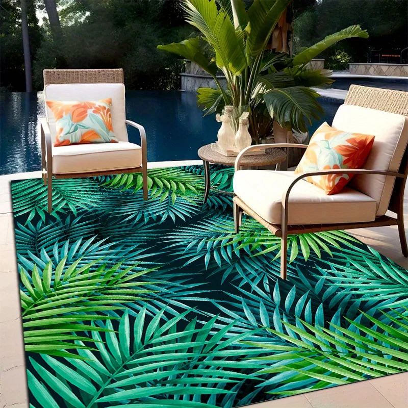 Tapis d'extérieur VIKAMA en feuilles de palmier tropicales, imperméable, antidérapant, grand tapis de sol pour patio, balcon, terrasse, décoration d'intérieur tropicale estivale, voiture