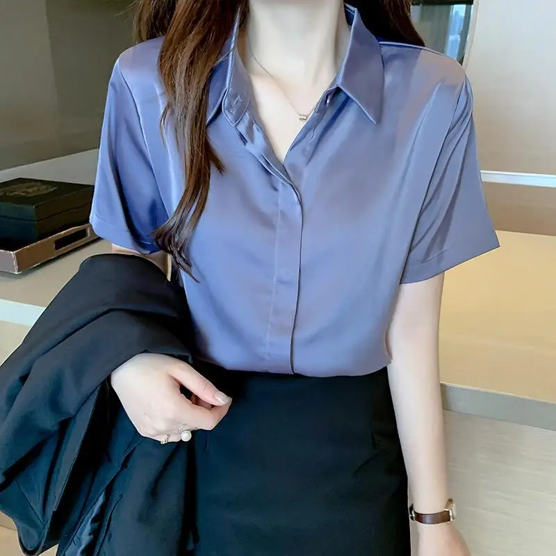 

Short-sleeved Chiffon Shirt for Women White 2022 Summer New Fashion Professional Shirt Design Niche Temperament Top
