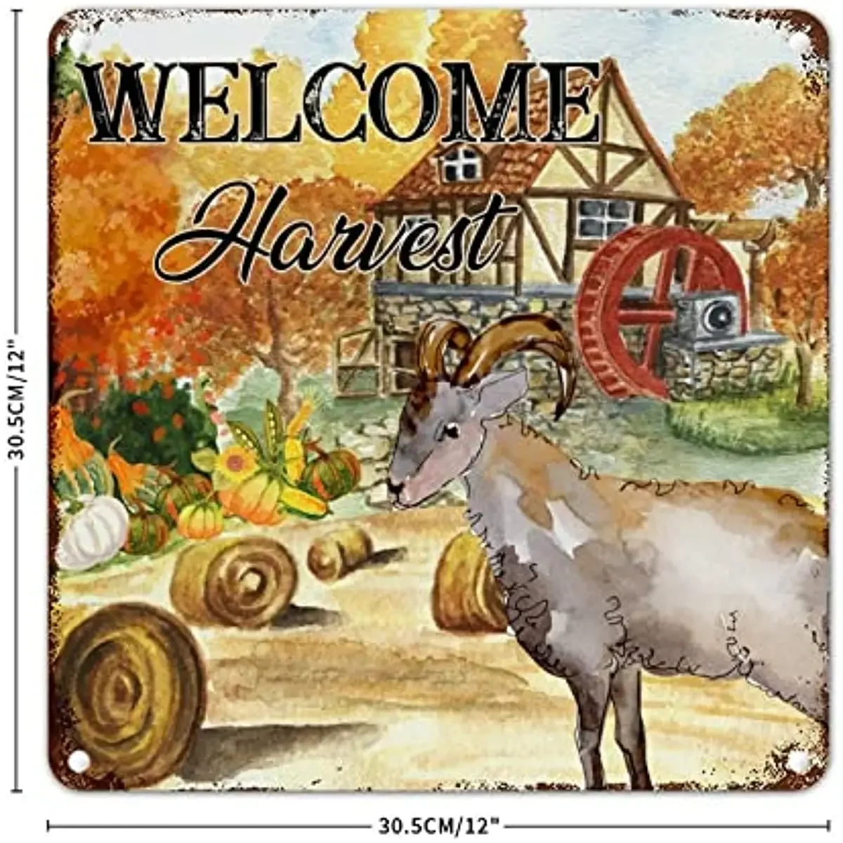 Metal Tin Wall Decor Welcome Autumn Harvest Farmhouse Animals Sheep Metal Sign Home Decor for Front Door Kitchen Room Patio