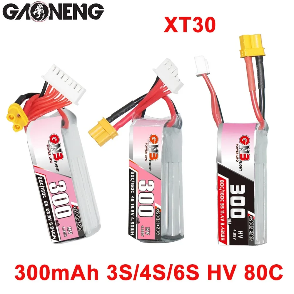 

GNB 300mAh 3S/4S/6S 80C LiPo Battery XT30 For 90mm to 130mm Brushless Drones CineBee, Cine Whoop 2 to 2.5 inch Propeller FPV