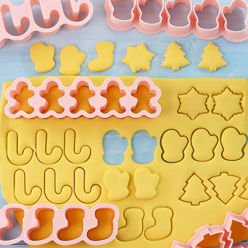 Mini Christmas Cookie Cutters Stamp Xmas Tree Gingerbread Man Pattern Biscuit Embosser Mould Cake Fondant Baking Decorating Tool