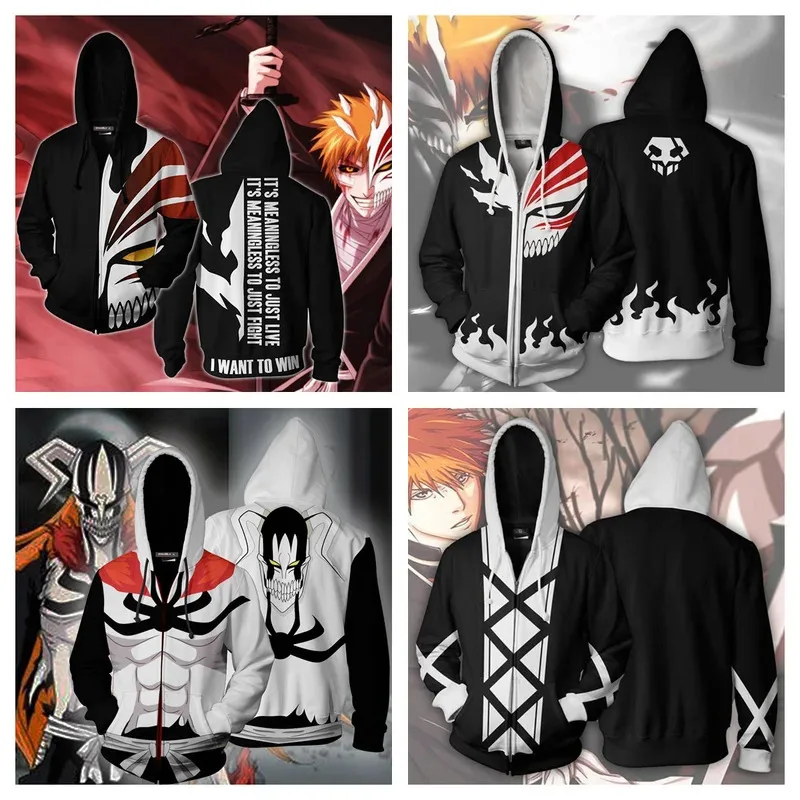 Sudaderas con capucha de juego de Anime Bleach, jersey de Kurosaki Ichigo, chaqueta de Cosplay, Sudadera con capucha con estampado Kuchiki Rukia, ropa con cremallera, abrigo