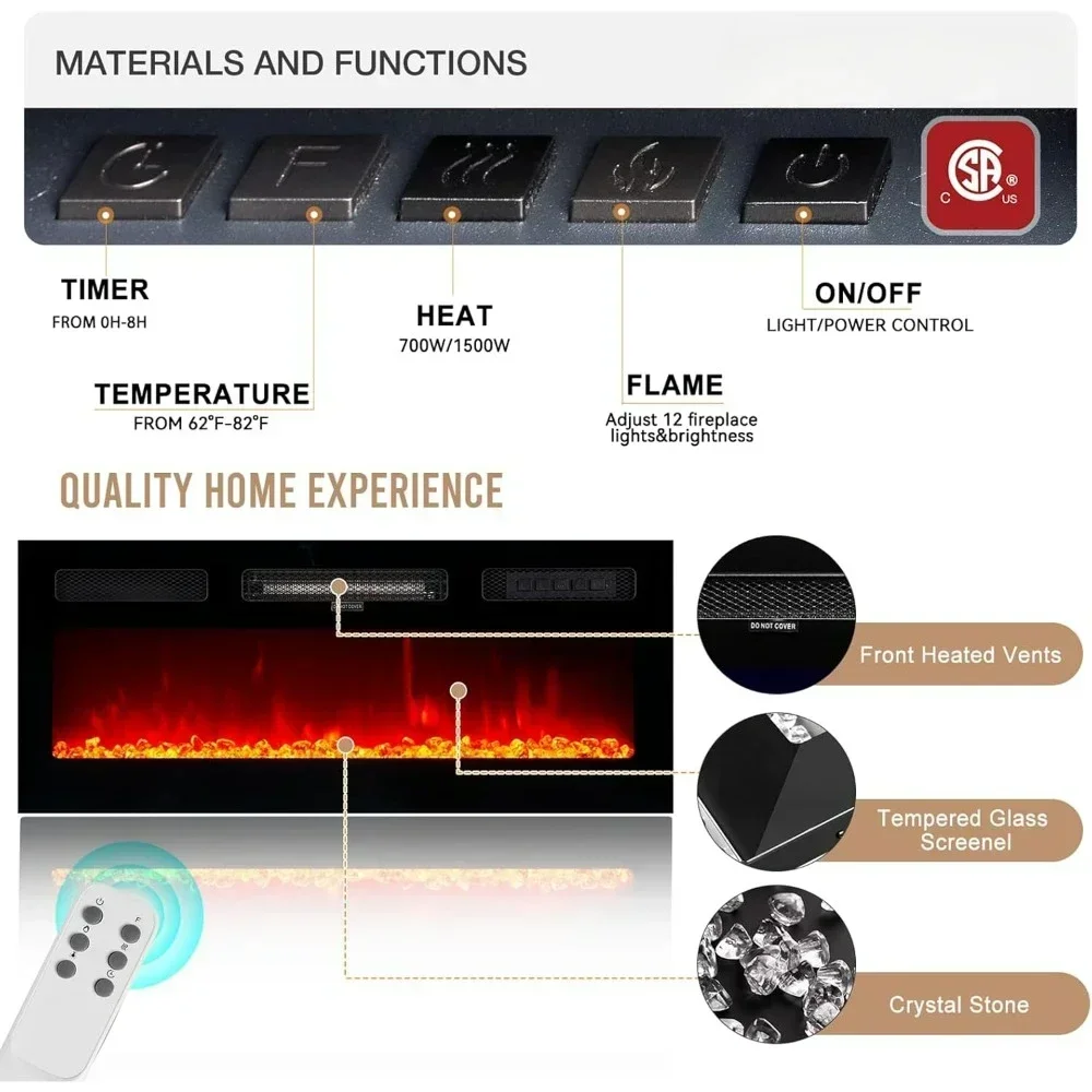 Electric Fireplace with LED Light, Entertainment Center, 2 Tier Console Stand for TVs Up to 80 \