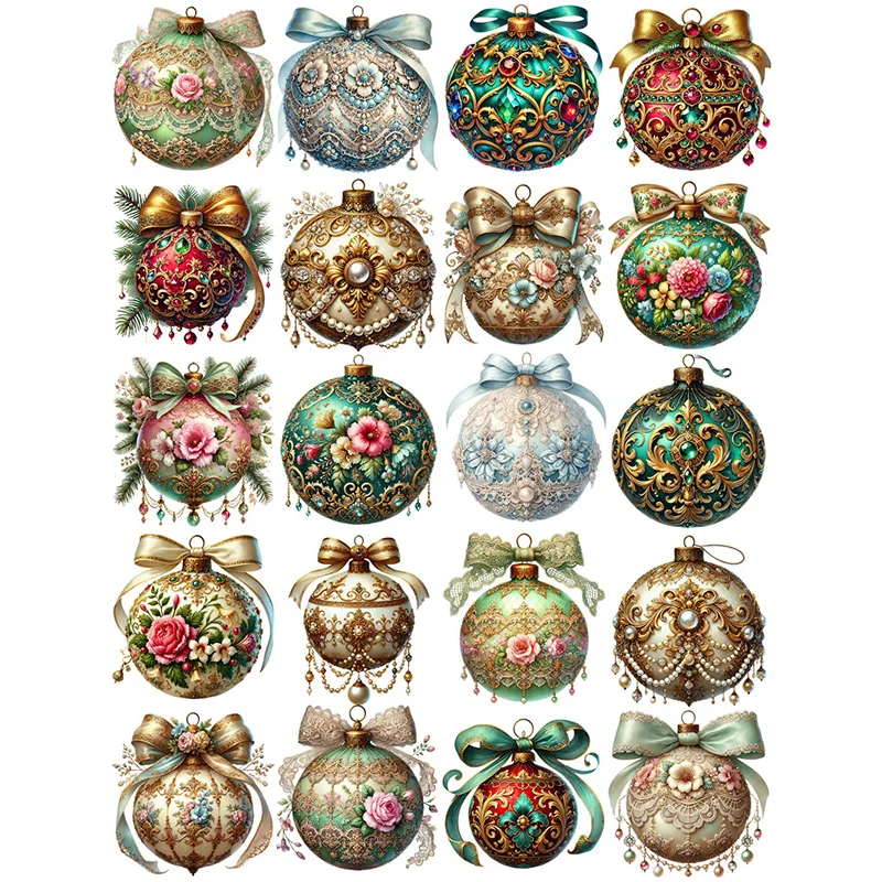 20Pcs/Pack Exquisite Christmas Ball Decoration Sticker DIY Craft Scrapbooking Album Junk Journal Decorative Stickers