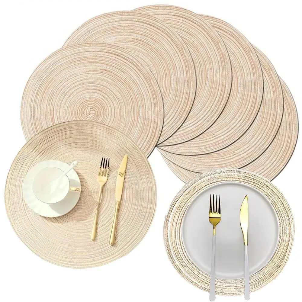 1/3/6pcs Beige Cotton Rope Placemat, Reusable Round Table Mat, Non‑Slip Heat Proof Pad for Dinner Party Decoration YMY