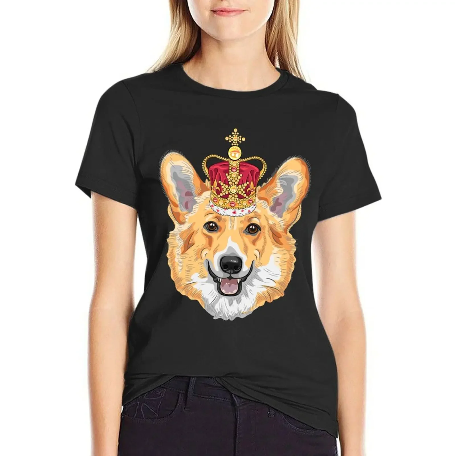 Pembroke Welsh corgi in gold crown T-Shirt female vintage clothes summer top workout shirts for Women