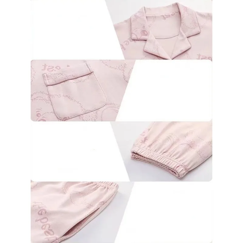 2023 New Cotton Pajamas Women Spring Autumn Loungewear Cotton Long-sleeved Trousers Sleepwear Leisure Loose Lapel Homewear Suit