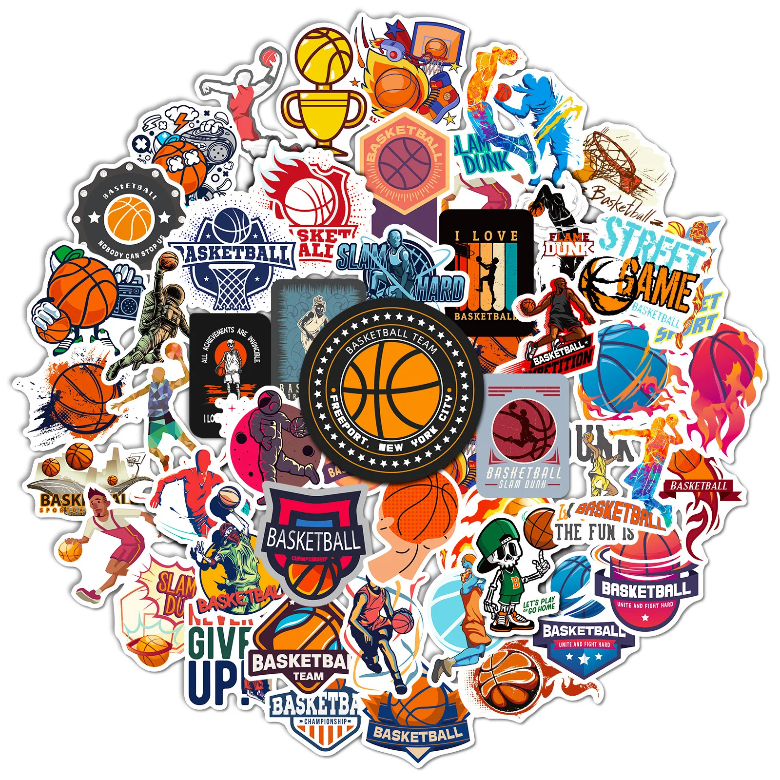 50pcs Basketball Stickers, Stylish Sports Fan Stickers for Luggage Laptop Scooter, Waterproof Sports Sticker for Water Bottle