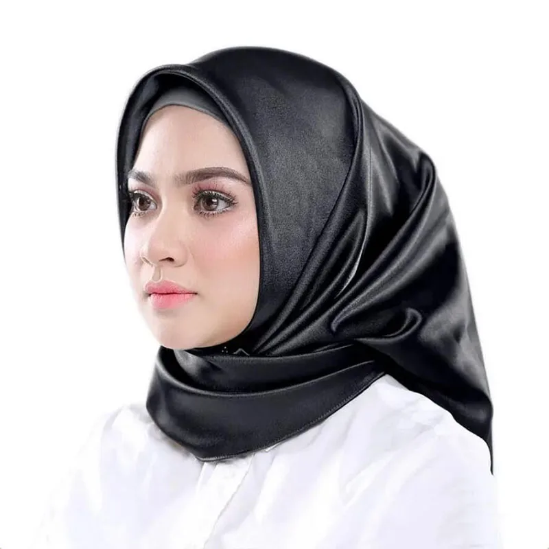 Womens Hijab Large Satin Square Fashion Scarf Imitation Silk Hair Wrapping Gift Headscarf Solid Color Scarves