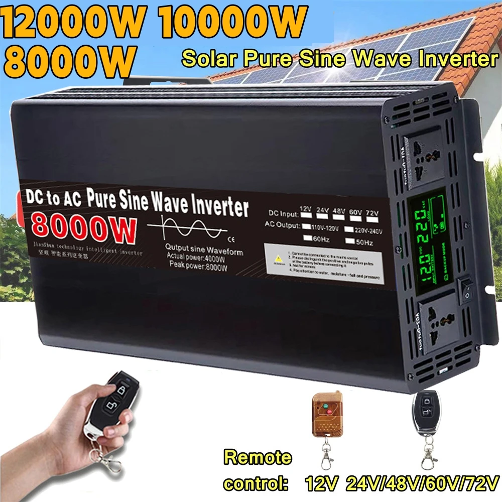 Pure Sine Wave Inverter DC 24V 48V To AC 120V 220V 50/60HZ 10000W 12000W Solar Inversor Voltage Transformer Power Converter