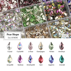 New Pear Shape 5x10MM Flat Back Nail Art Rhinestone 12 Color Glass Stone DIY Manicure Decorations Mini Diamond 100Pcs