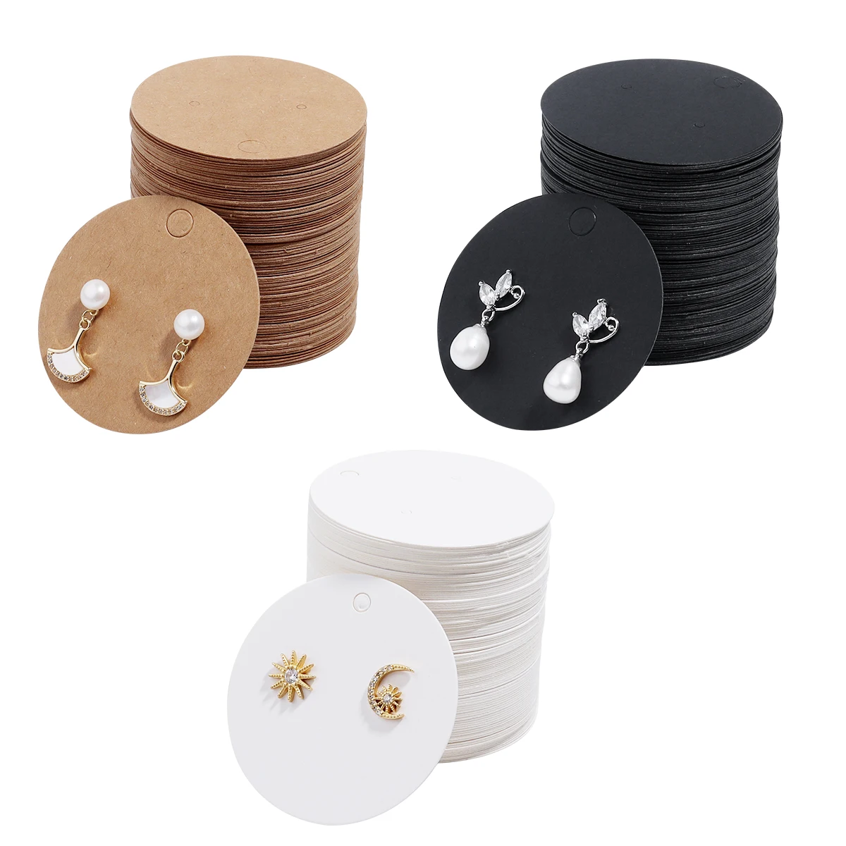 50pcs Earrings Display Cards 5x5cm Solid Round Blank Paper Cards Cardboard For Hang Price Tag Jewelry Holder Retail Packaging
