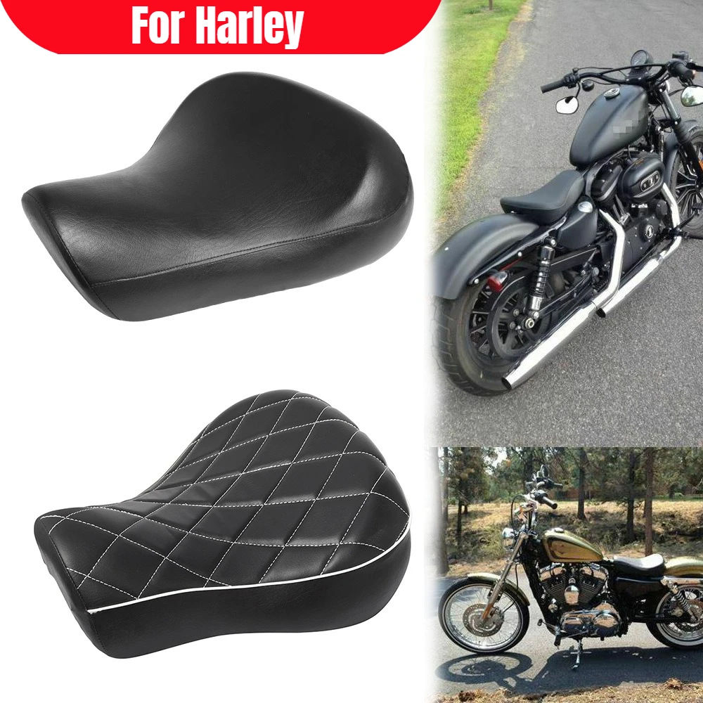

Motorcycle Solo Seat Cushion Pillow Black Leather Front Driver for Harley Sportster XL883 XL1200 1983-2003