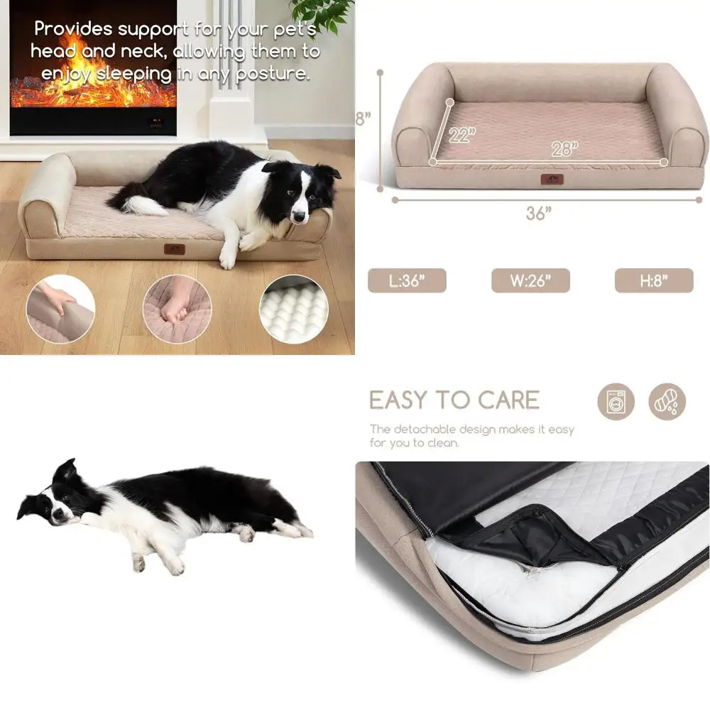 

Large Orthopedic Dog Bed with Removable Cover, Non-Slip Bottom, Waterproof Liner, Khaki, L (36x26x8)