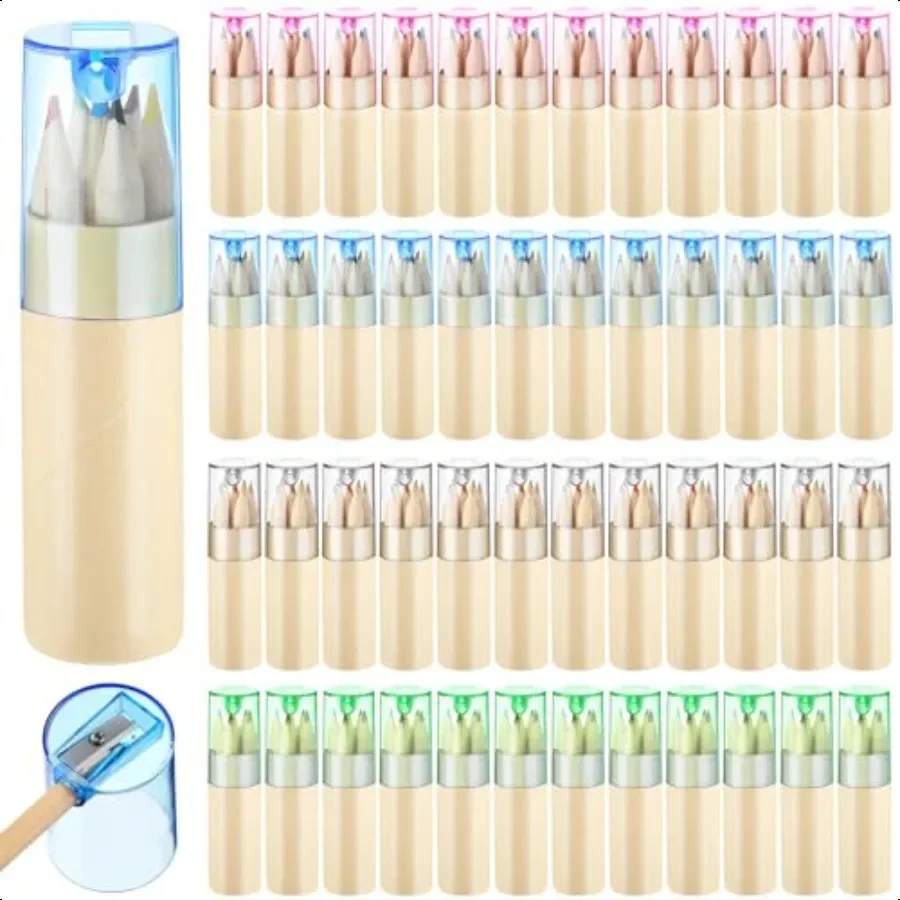 

32 Pack Mini Drawing Colored Pencils Bulk with Sharpener 12 Colors Portable Coloring Pencil Set in Tube Gift for Adult Students
