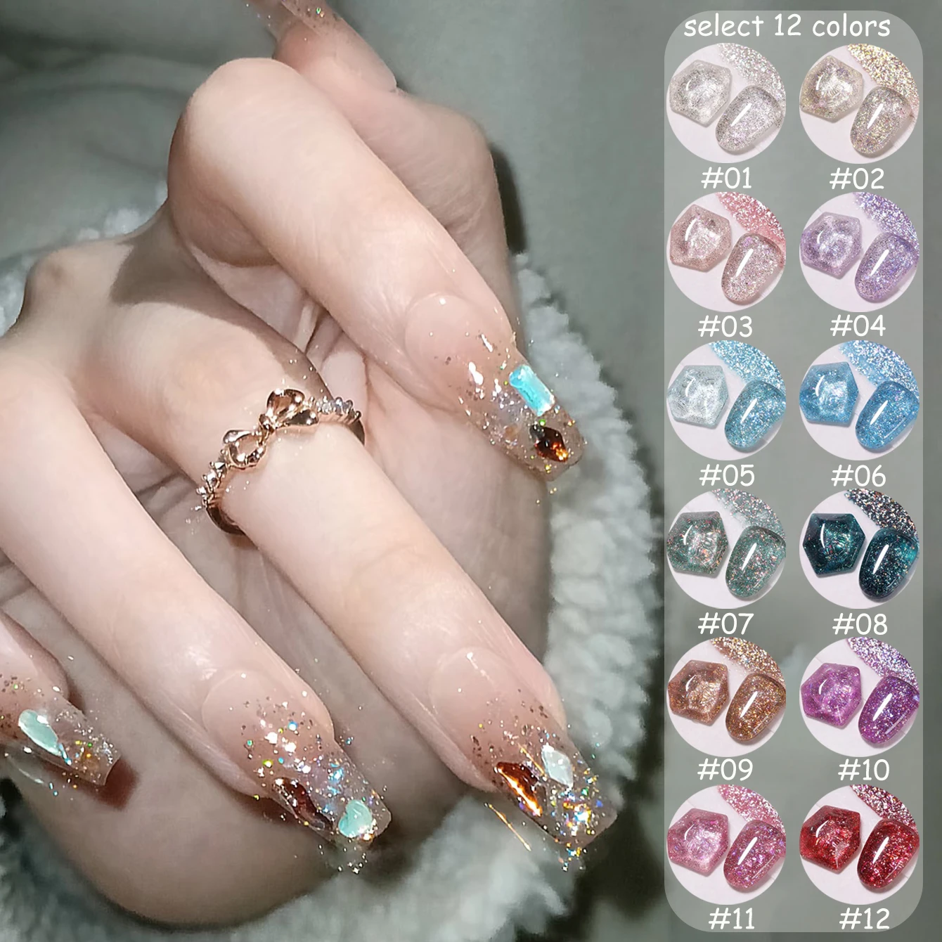ZH 1-12Pcs New 3.0 High Density Explosion Flash Broken Diamond Glue Shining Gold Super Flash Super Bright Gel Nail Polish Nail