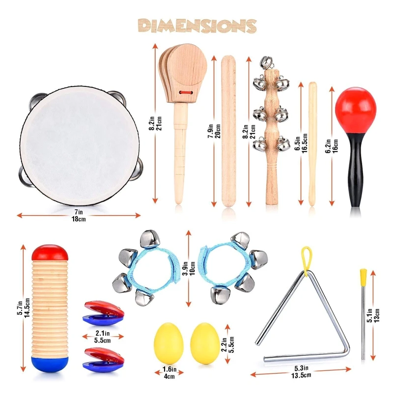 16 Uds. Conjunto instrumentos musicales para niños pequeños, bebés, niños, instrumentos musicales madera, juguetes D5QF